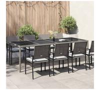 Garden table Grey 250x100x75 cm Poly Rattan with Tempered Glass Top 5mm Corners