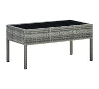 Garden Table Grey 75x40x37 cm PE Rattan Steel Frame Glass Top Outdoor Patio Mini