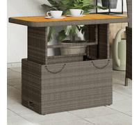 Garden table Grey 90x55x71cm PE Rattan Powder-Coated Steel Acacia Top Adjustable