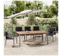 Garden Table Grey Large 190x90x75cm PE Rattan Powder-Coated Steel Tempered Glass
