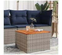 Garden Table Grey PE Rattan Acacia Top 55x55x37 cm Steel Frame Outdoor Patio UK