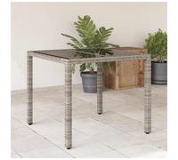 Garden Table Light Grey 90x90x75 cm PE Rattan Tempered Glass Patio Use