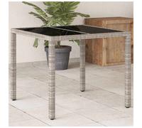 Garden Table Light Grey 90x90x75cm PE Rattan Tempered Glass Patio Dining Outdoor