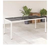 Garden Table Light Grey PE Rattan Tempered Glass Top 190x90x75cm Outdoor Modern