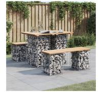 Garden Table Natural Pine 100x70x72 cm Solid Pine Top Galvanised Gabion Compact