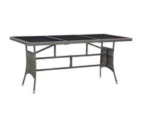 Garden table Grey 170x80x74cm PE Rattan Tempered Glass Outdoor Patio Dining Set