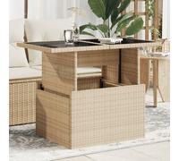 Garden Table Outdoor Poly Rattan with Tempered Glass Top 100x55x73cm Beige
