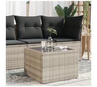Garden Table PE Rattan Light Grey 55x55x37cm Tempered Glass Top Low Steel Frame