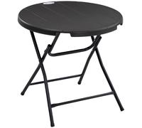 Garden Table Round Dark Grey 80cm HDPE Wood-Effect Top Steel Frame Foldable 4ppl