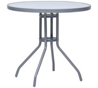 Garden Table Round Light Grey 80cm Powder Coated Steel Frame Silk Glass Top Set