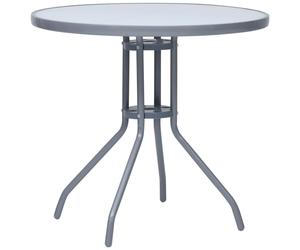 Garden Table Round Light Grey 80cm Powder Coated Steel Frame Silk Glass Top Set
