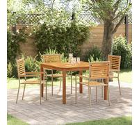 Garden Table Set 110cm Black Poly Rattan Table with 2 Stackable Chairs w/ Acacia