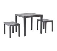 Garden Table Set Brown Plastic 78x78x72cm with 2 Benches 60x38x45cm Weatherproof