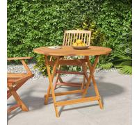 Garden table Solid Acacia Natural Wood 90cm Round Foldable Outdoor 75cmH Hole5cm
