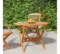 Garden Table Solid Acacia Wood Foldable 90x75cm Oil Finish Brown Parasol Hole5cm