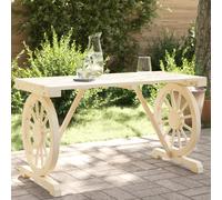 Garden Table Solid Fir Wood 115x55x65cm Brown Rustic Wagon-Wheel Outdoor Dining