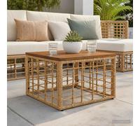 Garden Table Square Natural PE Rattan Glass Top 55x55x37 cm Weatherproof Stable