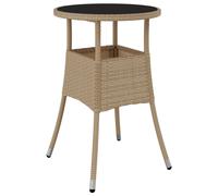 vidaXL Garden Table Ø60x75 cm Tempered Glass and Poly Rattan Beige