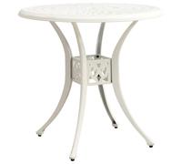 Garden Table White 78x78x72cm Cast Aluminium Patio Umbrella Hole RoundBistroSet
