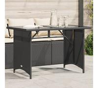 vidaXL Garden Table with Glass Top Outdoor Dining Table Black Poly Rattan