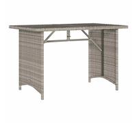 vidaXL Garden Table with Glass Top Light Grey 110x68x70 cm Poly Rattan