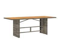 Garden Table Grey 190x80x75cm PE Rattan with Acacia Wood Top & Steel Powdercoat