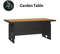Garden Table with Wooden Adjustable Top Outdoor Tables Poly Rattan Black Colour