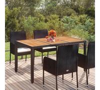 Garden Table with Wooden Top Black 150x90x75 cm Poly Rattan Berkfield Home Black One Size