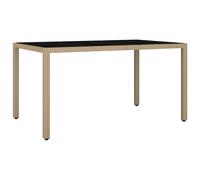 vidaXL Garden Table with Glass Top Beige Poly Rattan and Tempered Glass Table