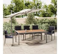 vidaXL Garden Table with Wooden Top Grey Poly RattanandSolid Wood Acacia, Grey
