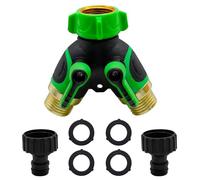 Garden Tap Splitter 2 Way Twin Tap Connector 3/4" Hose Connector Double Outlet Garden Y-Type Hose Connector Water Hose with Individual On/Off and 2 Quick Connector for Hose Pipe