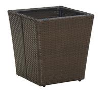 Garden Tea Table Brown PE Rattan Steel Frame Cozy Tempered Glass 41.5x41.5x44cm