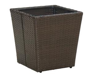 Garden Tea Table Brown PE Rattan Steel Frame Cozy Tempered Glass 41.5x41.5x44cm