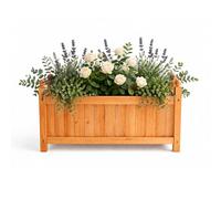 GARDEN TIME Large Wooden Rectangular Planter Box - Outdoor Raised Garden Bed Planter Trough with Slatted Cover & Ball Top Finials - Fir Wood Plant Pot for Flowers, Herbs, Vegetables & Patio (1)