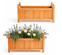 GARDEN TIME Large Wooden Rectangular Planter Box - Outdoor Raised Garden Bed Planter Trough with Slatted Cover & Ball Top Finials - Fir Wood Plant Pot for Flowers, Herbs, Vegetables & Patio (2)