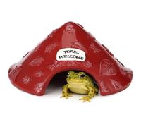 Garden Toad House, 8.1X7.3X5.1 Brown Resin Hide Cave for Reptiles, Aquarium, Welcome Sign, Turtle/Lizard Shelter