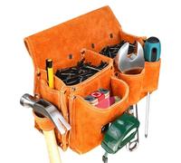 Garden Tool Bag - Cowhide Heavy Duty | Large Capacity Portable Tool Organizer Pouch for Welding Automotive Electrician Mechanic Carpenter Handyman Construction Supplies