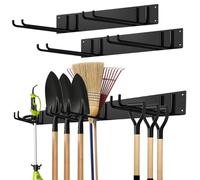 Garden Tool Holder, Metal Garage Tool Holder, Wall Mount, 150 kg Load Capacity with 4 Double Hooks & 2 Panels, Heavy Duty Tool Shelf, Wall Tool Holder, Garden Tool in Garage, Garden, Basement