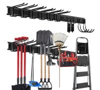 Garden Tool Organizer, 64 Inch Wall Mount Tool Organizer, Tool Storage Rack with 12 Hooks with 2 Straps, 48 Screws and Expansion Tubes, Tool Holder for Warehouse, Workshop