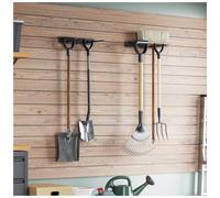Garden Tool Rack Black Powder-Coated Steel 43x6.5x0.3cm Wall-Mounted Hooks 10kg