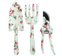 Garden Tool Set 3Pcs Gardening Gifts for Women Gardening Tools with Floral Print Heavy Duty Garden Tool Including Trowel Pruner Hand Rake Ladies Gardening Gift Set
