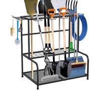 Garden Tool Storage, 3-Tier Garden Tool Rack with Hooks, Garage Tool Organize, Yard Tool Holder for Lawn, Shed, Garage, Yard and Garden