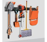 Garden Tool Storage Rack, Outdoor Power Tools Hangers for Garage Wall Organization with 6 assorted Multi-Purpose Hooks, Organizer Holders for Landscaping Equipment, Folding Chairs, Ladders etc.