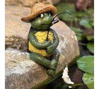 Garden Tortoise Pond Statue Decoration, Fishing Turtle Outdoor Statues for Koi Pond or Waterfall Decor, 9.5" Figurine Poolside Statue, Outdoor Decor, Gifts for Mom