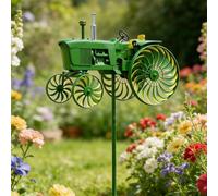 Garden Tractor Wind Spinner, Green Tractor Windmill Stake with Rotating Wheels for Patio Yard Garden, Unique Outdoor Sculptures Ornament Gift for Friends Family (1)