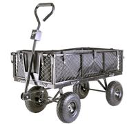 Garden TRAILER Cart Pull Along Trolley 350kg Heavy Duty Black Mesh Utility Gardeners Wagon with Removable Liner, Folding Sides, Pneumatic Tyres, Outdoor Cart for Gardening, Festivals, Camping
