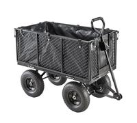 Garden TRAILER Deluxe High Sided Cart Pull Along Trolley 500kg Heavy Duty Black Utility Gardeners Wagon with Liner, Folding Sides, XL Pneumatic Tyres, Outdoor Cart for Gardening, Festivals, Camping
