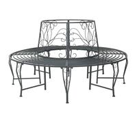Garden Tree Bench Round Steel Matte Silver Grey Ø160cm 8-Seater Outdoor for yard