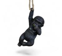 Garden Tree Hanging Baby Gorilla Ornament, Decorative Black Resin Monkey Statue with Rope