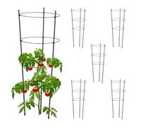 Relaxdays Climbing Aid Set of 6, Metal & Plastic, 76 cm, 3 Adjustable Rings, Trellis Frame Vines Garden Plants, Black, Iron